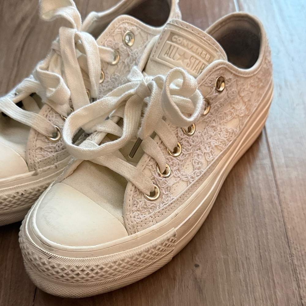 Converse All Star Low Top Lace Detail Sneakers in Cream
